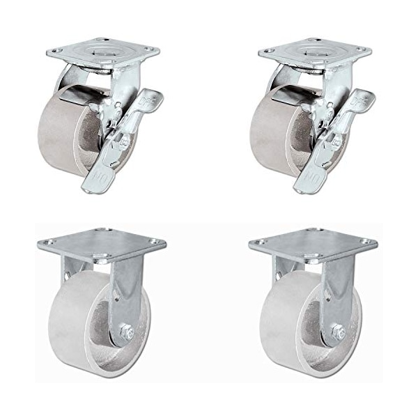4"x2" Steel Casters, 4 Swivel Casters W/Brakes, 2,800 lbs Cap, PK4